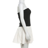 MQTIME  -  Sexy Contrasting Strapless Dress Women Chic Sleeveless Backless Waist-cinching Mini A-line Dresses Summer Lady Party Robes