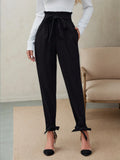 MQTIME  -  Women's Fashionable Elegant Personality Small Foot Pants Spring Autumn High Waist Pockets with Bow Comfortable Breathable Pants