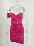  MQTIME  -  Irregular Solid Color Strapless Deep V Sexy Dress Women High Waist Slim Short Dress Female Spring Party Clothing 2026