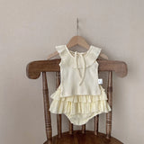 MQTIME  -  New Summer Baby Clothing Set Infant Girl's Sleeveless Tee Blommer 2Pcs Toddler Ruffled Collar T-shirt Double-layer Shorts