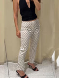  MQTIME  -  Fashion Polka Dot Printed Long Pants For Women Elegant Zipper Mid Waist Straight Leg Trouser Female Street Chic Slim Pencil Pant