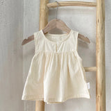  MQTIME  -  New Summer Newborn Baby Girls Clothing Set Sleeveless Cotton Solid Color Shirt+Pants Toddler Baby Girls Clothes Suit