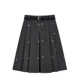 MQTIME  -   Retro age-reducing pleated spring and autumn new  versatile high-waisted temperament skirt skirt autumn and winter