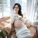 MQTIME  -  Women Maternity Dress for Photography White Elegant Knitted One-shoulder Pregancy Top Skirt for Studio Photo Shoot Clothing