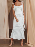 MQTIME  -  Elegant Sleeveless Maxi Dress with Flattering Ruched Detail and Chic V-Neckline for Women s Evening Party Wear