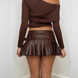 MQTIME  -  Grommet Belt PU Leather Mini Pleated Skirts Women Fashion Y2K High Waist Slim A-line Short Skirts Casual Streetwear Bottoms