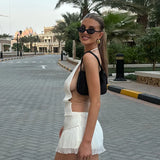 MQTIME  -  Backless Cropped Halter Vest Hip Package Short Skirts Beach Y2K Sexy 2 Pieces Outfits Vacation Beading Mini Skirt Sets For Women