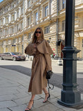 MQTIME  -  Cloak Sleeve Women Trench Coat with Belt Elegant Khaki Lapel Double Breasted Female Long Windbreaker 2025 Autumn Winter New Coat