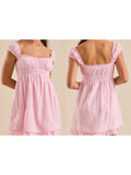 MQTIME  -  Women s Lace Trimmed Sleeveless Mini Dress with Sweetheart Neckline and Ruched Bust Detail - Flirty Summer Babydoll Dress with