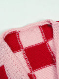 MQTIME  -  New Holiday Versatile Red Pink Plaid Sweater Cardigan Fashion Elegant Buttonless Long Sleeve Coats Loose Simple Wool Knit Women
