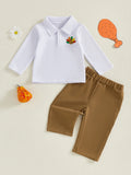 MQTIME  -  Adorable Infant Autumn Ensemble with Festive Turkey Design on Lapel Top and Cozy Elastic Waist Pants for Thanksgiving