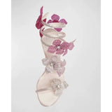 MQTIME  -  Snake Wrap High Heels Lace Flower Rhinestone Anklet Stiletto Sandals Women Shoes