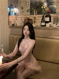 MQTIME  -  Party Dress Women Sexy Slim Sequins Spliced Fur Strapless Dresses Spring Summer Sleeveless Fashion Vestidos