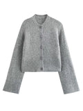 MQTIME  -  Casual O-neck Knitted Cardigan Women Slim Buttons Short Coat Female 2025 Autumn Winter Elastic Waist Solid Lady Soft Sweater