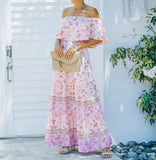 MQTIME  -  Boho Dress Slash Neck Floral Printed Summer Dress Femme Hippie Vestidos A-line Holiday Robes Chic Maxi Dresses
