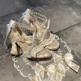 MQTIME  -  Sweet Lolita Women High Heels Luxury Designer Court Style Velour Bowknot Princess Dress Shoes Elegant