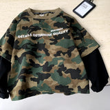 MQTIME  -  Boys T-shirt Spring and Summer New Childrens Clothing Korean Style Boys and Girls Casual Loose Camouflage Fake Two T-shirts