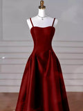 MQTIME  -  Burgundy Evening Dress Satin Prom Dress Spaghetti Lace-up/Zipper Back as you choose Party Dress
