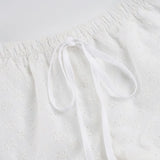 MQTIME  -  Elastic Waist Drawstring Low Waist Thin Versatile Hot Pants Women's Hollow Ruffle Edge Lace-up Beach Shorts
