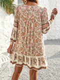 MQTIME  -  Women's Bohemian Printed Dress V Neck Chic Short Dress Loose Fit Viscose Holiday Dresses Femme Hippie Vestidos