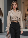  MQTIME  -  Women Casual Trench Outwear With Belt Vintage Solid Notched Neck Long Sleeve Jacket Autumn Fashion Lady Streetwear Coat
