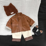 MQTIME  -  The Autumn and Winter New Children's Clothing Korean Style Boys and Girls Fashion Jacket Cotton Thickened Leather Jacket