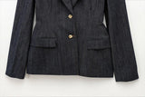  MQTIME  -  Women Denim Jacket Pants Sets Long Sleeve Blazer Coat Strapless Vests Straight Trousers Jeans Fashion High Street Outfit