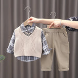 MQTIME  -  New Spring Kids Clothes Set Children Cute Thin Style Vest+Blouse + Pants Girls Color Block Grid Outwear 3PCS