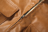  MQTIME  -  Fashion Retro Lapel Short Leather Jacket Women Full Sleeve Zipper Pocket Cropped Jackets Lady Daily Highstreet Outerwear