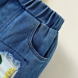 MQTIME  -  2Piece Summer Girls Boutique Clothes Fashion Cute Flowers Sleeveless Baby Tops+Denim Shorts Luxury Kids Clothing Set