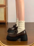 MQTIME  -  Women Leather Shoes Spring Chunky Heel Platform Loafers Women's British Style Slip On Thick Soled Lolita Shoes