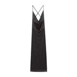  MQTIME  -  Polka Dot V-Neck Long Dress for Women Backless Lace-Up Sexy Deep V Neck Gown Summer Fashion Club Wear Ladies' Elegant Gown