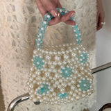 Mqtime Fashion Daisy Pearl Bag Women's Casual Cutout Flower Beaded Handbag Woman Summer Cute Small Tote Female Lovely Purses