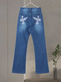  MQTIME  -  Y2k Retro Gothic High Waited Jeans Hot Embroidery Pattern Blue Jeans Woman Hip Micro Horn Baggy Jeans Street Clothing