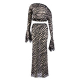  MQTIME  -  Hot-selling Autumn New Product, Open-button Slanted Shoulder Printed Mesh Yarn, European  Horn Sleeve Set Cw99496