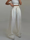 MQTIME  -  Fashion Y2K Wide Leg Long Pant For Women Elegant Elastic High Waist Double Drawstring Baggy Pant Office Lady Loose Suit Trousers