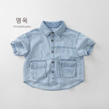MQTIME  -  Summer New Children Short Sleeve Denim Shirts Boys Girls Lapel Shirts Solid Baby Casual Tops Fashion Kids Clothes