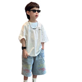 MQTIME  -  Summer Children Boys Denim Shorts Thin Rainbow Letter Printed Baby Boys Board Shorts Loose Versatile Knee-length Kids Boys Jeans