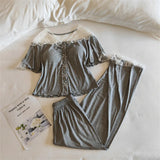 MQTIME  -   New Two-Piece Women's Pajamas Summer Short Sleeve Pyjamas Nightwear Woman Sleeping Clothes Lace Room Wear Ladies Pijama