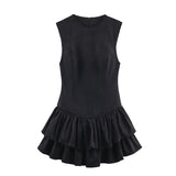  MQTIME  -  Chic Elegant Ruffles Short Dress Woman New Fashion Sueqe Sleeveless Mini Dresses For Women Slim Party Dresses ﻿