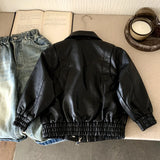 MQTIME  -  Boys Girls Jacket Spring Autumn New Arrival Tops Trendy Fashion Zipper Korean Style Faux Leather Jacket Coat