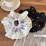 MQTIME  -  Sweet Solid Lace Pearl large Intestine Scrunchie For Women Girls Elegant Hair Tie Elastic Hair Band Rubber Band Hair Accessories