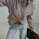 MQTIME  -  French Vintage Khaki Collar Jacket Women 2025 Autumn Winter Suede Waist Long Sleeve Wrinkle Coat
