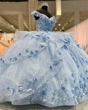 MQTIME  -   Sky Blue Mexican Quinceanera Dresses 3D Flowers Lace Appliques Sweet 16 Dress Vestidos De Quinceanera Ball Gowns