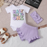MQTIME  -  3Piece Summer Newborn Girls Clothes Fashion Cartoon Cute Letter Short Sleeve Cotton Bodysuit+Shorts+Hair Band Baby's Sets