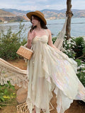 Mqtime France Fashion Irregular Beach Strap Dress Female Elegant Chiffon Fairy Party Vestidos Korea Summer Casual Clothing