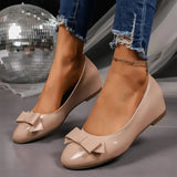 MQTIME  -  Elegant Nude Patent Leather Ballet Flats Women Summer Sweet Bowknot Low Heel Pump Comfort Woman's Hidden Wedge Heel Pumps