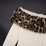 ﻿ MQTIME  -  Leopard Print Faux Fur Patchwork Slim T-shirts Women Sexy Casual Slash Neck Off Shoulder Long Sleeve Streetwear Tees Tops