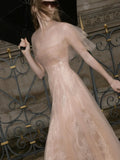 MQTIME  -  Romantic Tulle Lace Midi Prom Dress for Wedding Guest Fashion Soft Mesh Cocktail Party Gowns Dreamlike Evening Formal Dresses