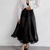 MQTIME  -  Spring French White A-shaped Bud Skirt Women's Fashion Mesh Tutu Skirt Skirt Women's Clothing